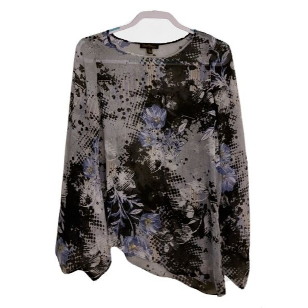 Christine Phillipe Womens Asymmetrical Boho Blouse Bell Sleeve Semi-Sheer Size S
